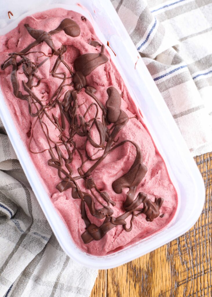 Cherry Ice Cream with Chocolate Swirl
