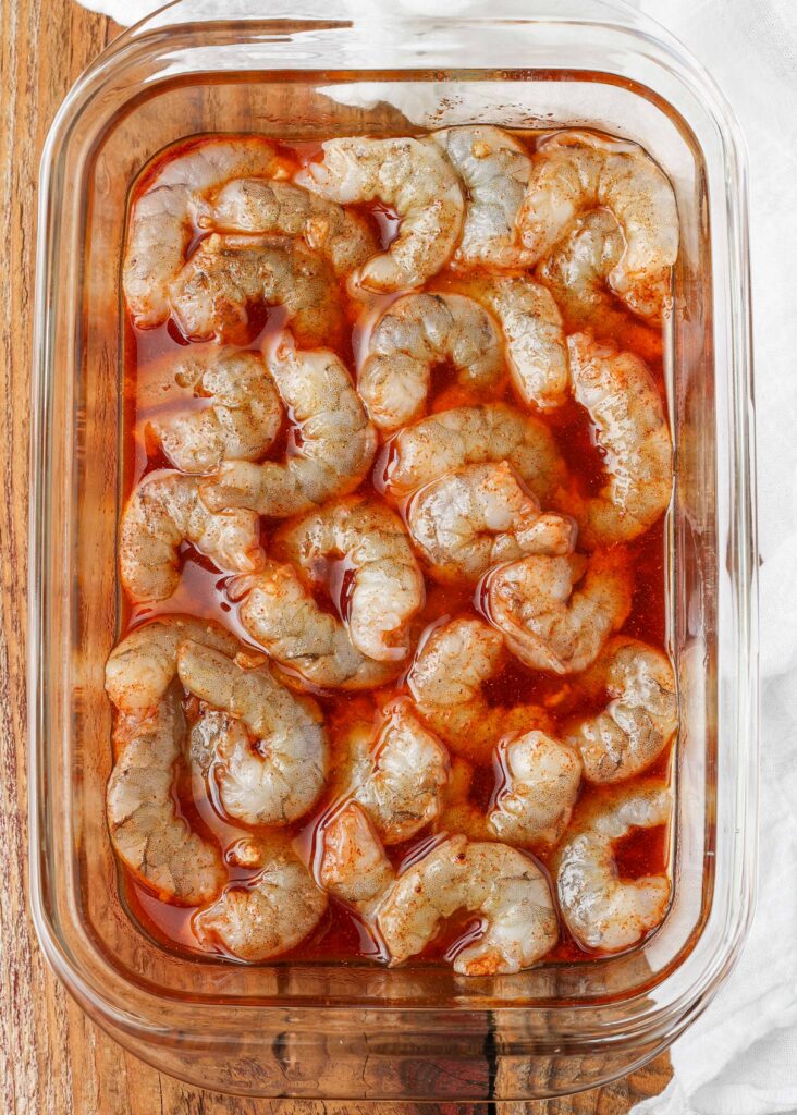 marinating shrimp in clear pan