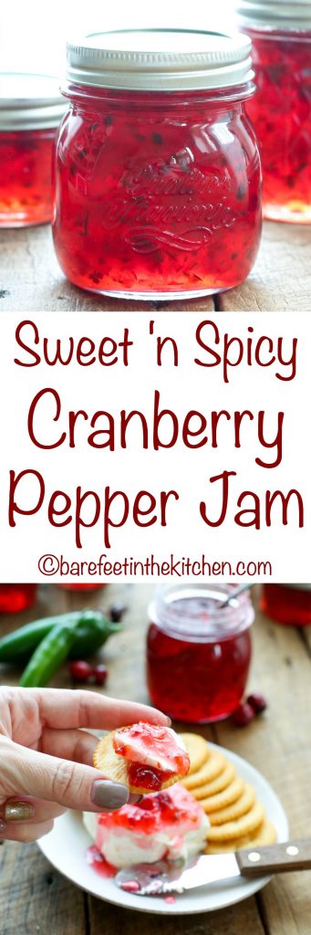 Sweet 'n Spicy Cranberry Pepper Jam is completely irresistible! get the recipe at barefeetinthekitchen.com