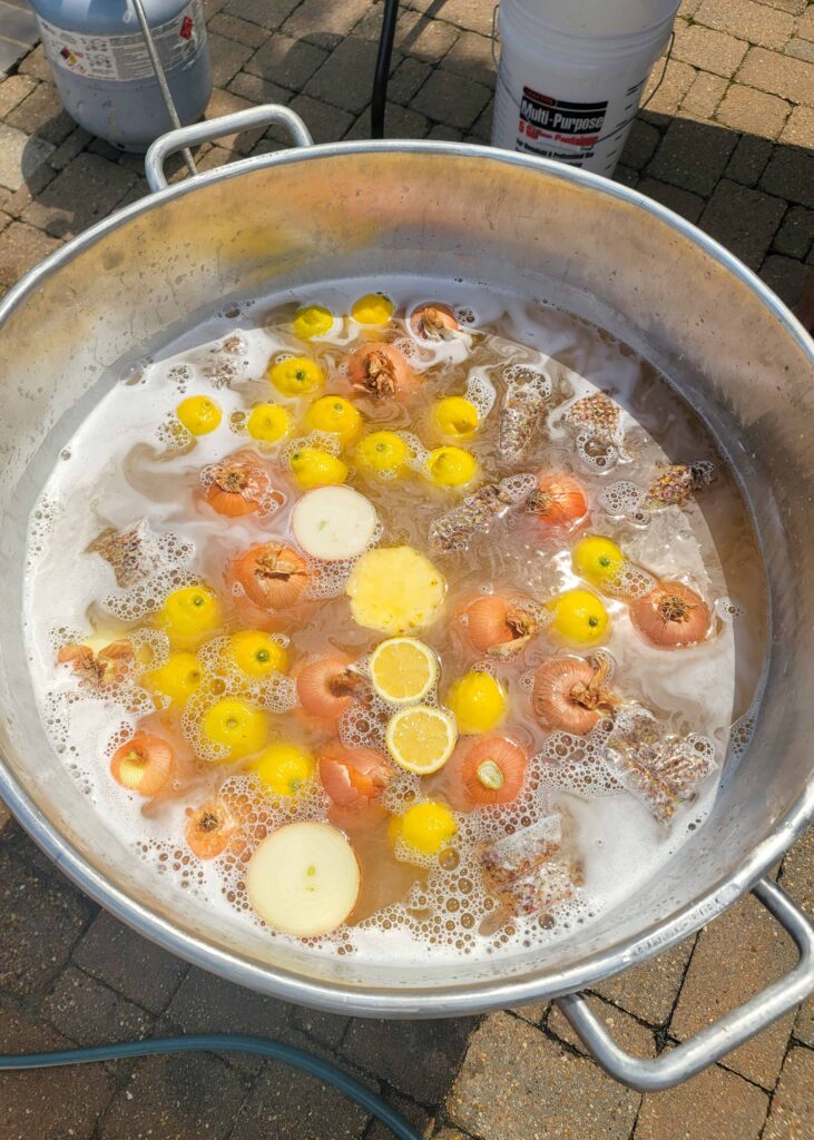 lemons, onions, and spices in pot