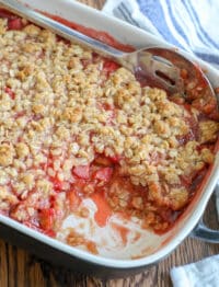 Strawberry Rhubarb Crunch is sweet, tangy, and irresistible! get the recipe at barefeetinthekitchen.com